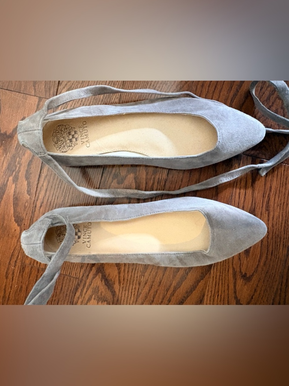 NEW Vince Camuto Size 8 Light Gray Suede Ankle-Tie Flats